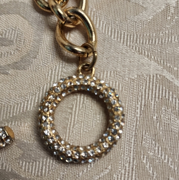 GIA FARELLA Vintage Gold Plated Chunky Chain Necklace Rhinestone Toggle - Picture 2 of 16